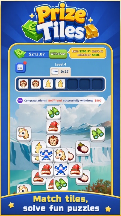 Prize Tiles home board with Match tiles and win big